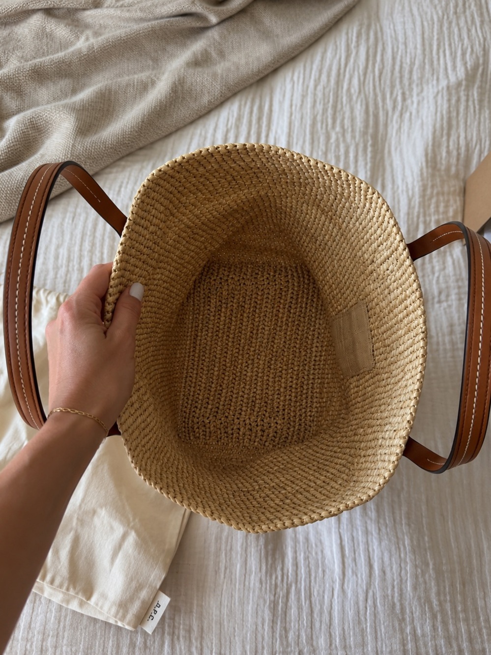 Ralph Lauren North South Raffia Tote with Tan Leather Handles - Like New - Picture 5 of 9